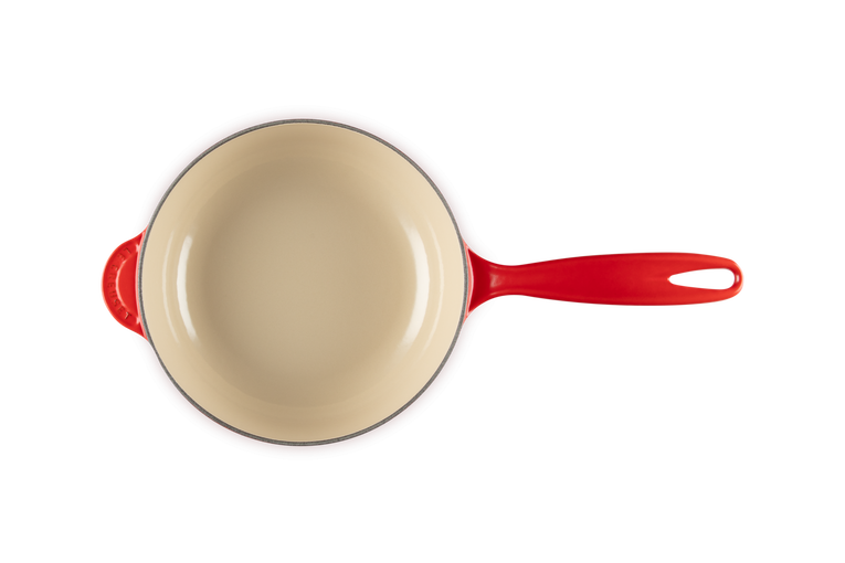 Le Creuset Saucentopf aus Gusseisen – Goldfarbener Knopf – Holly Christmas – Kirschrot – ø 21 cm / 2 Liter