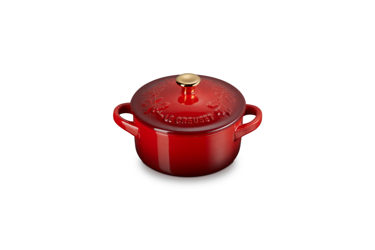 Le Creuset Mini-Bräter/Schmorpfanne – Holly Christmas – Kirschrot – ø 10 cm