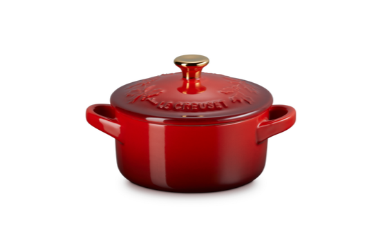 Le Creuset Mini-Bräter/Schmorpfanne – Holly Christmas – Kirschrot – ø 10 cm