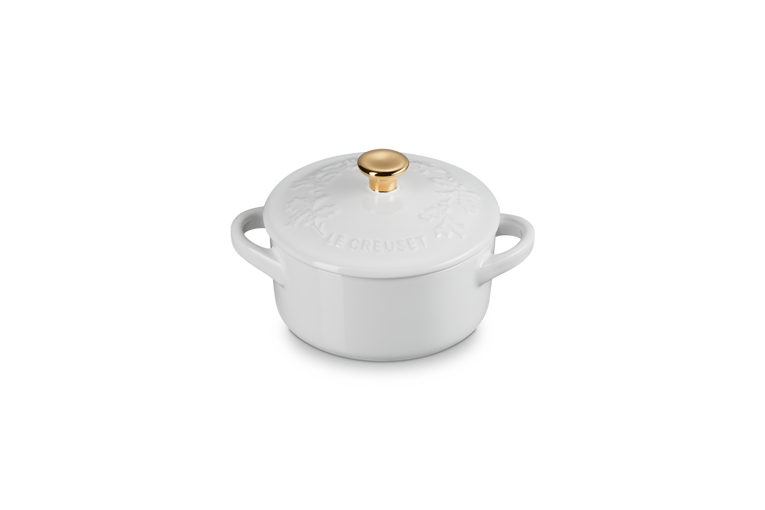 Le Creuset Mini-Bräter/Schmorpfanne – Holly Christmas – Weiß – ø 10 cm