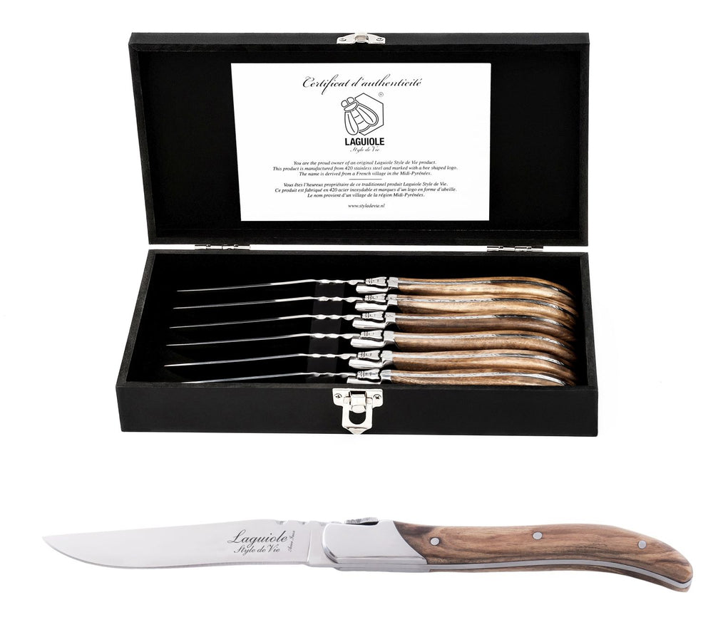 Laguiole Style de Vie Steakmesser Luxury Line Olivenholz - 6 Stück