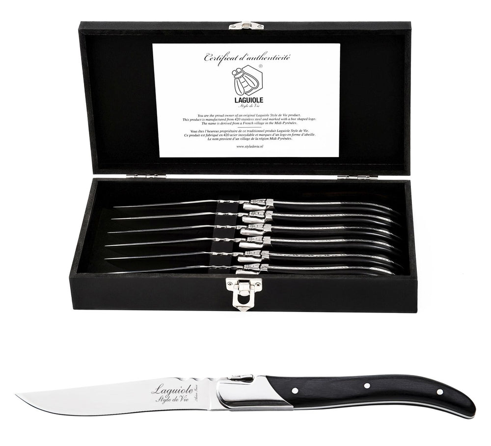 Laguiole Style de Vie Steakmesser Luxury Line Black Ebony - 6 Stück