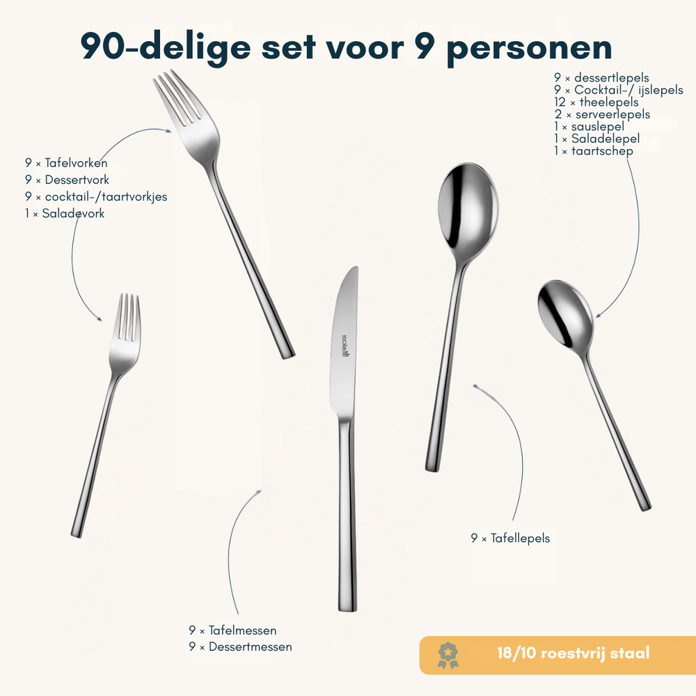 Sola Besteckset Montreux - 18/10 Edelstahl - 90-teilig / 9 Personen