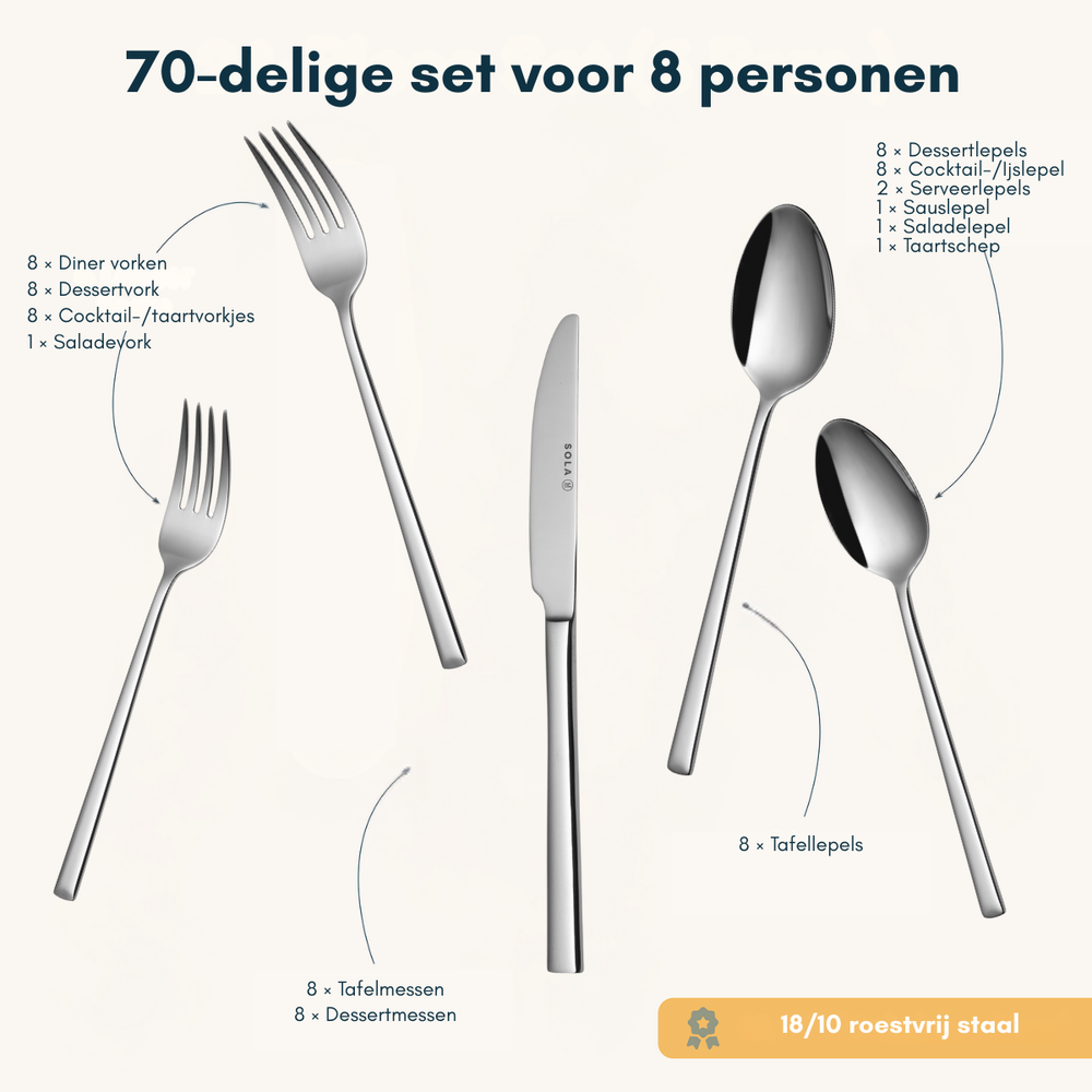 Sola Besteckset Luxor - 18/10 Edelstahl - 70-teilig / 8 Personen