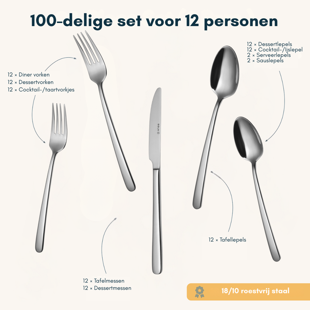 Sola Besteckset Donau - 18/10 Edelstahl - 100-teilig / 12 Personen