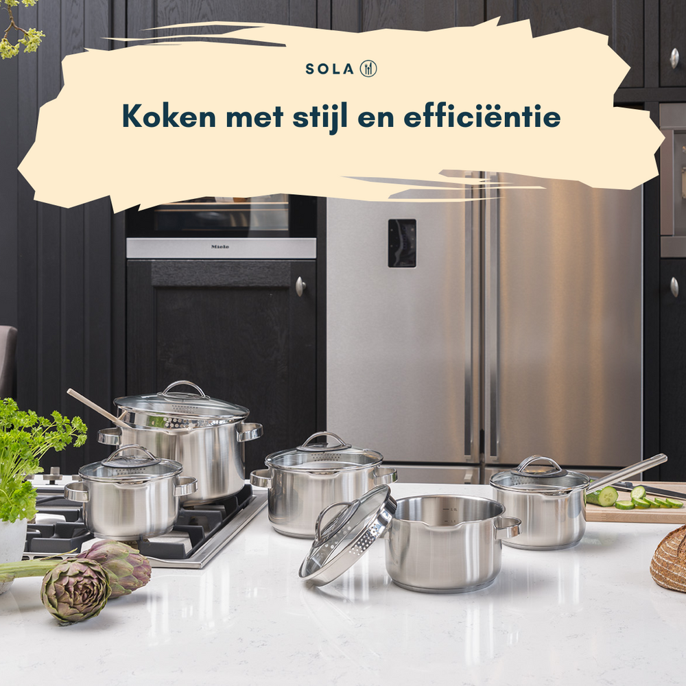 Sola Pearl Pfannenset – Edelstahl – Stieltopf ø 16, 18, 20 cm &amp; Stielkasserolle ø 16 cm – Induktionsgeeignet – 4-teilig