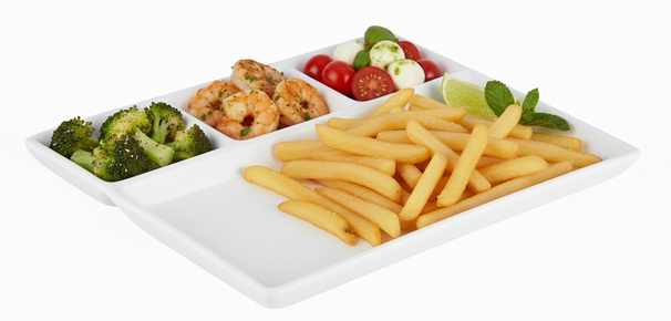 Cookinglife Fondueteller / Gourmetteller / Grillteller – 4 Fächer – Weiß – 26 x 20 cm – 4 Stück