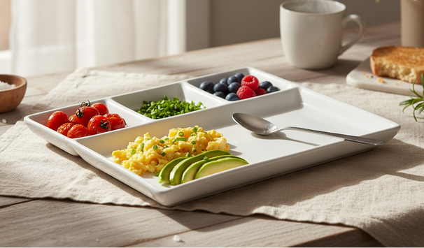 Cookinglife Fondueteller / Gourmetteller / Grillteller – 4 Fächer – Weiß – 26 x 20 cm – 4 Stück