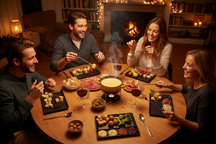 Cookinglife Fondueteller / Gourmetteller / Grillteller – 5 Fächer – Schwarz – 24 x 24 cm – 4 Stück