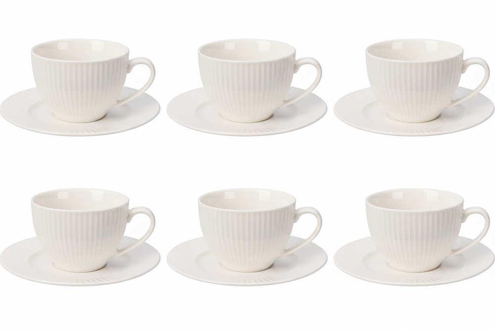 Cookinglife Kaffeetasse und Untertasse Siaki New Bone - Porzellan - 240 ml - 6 Stück