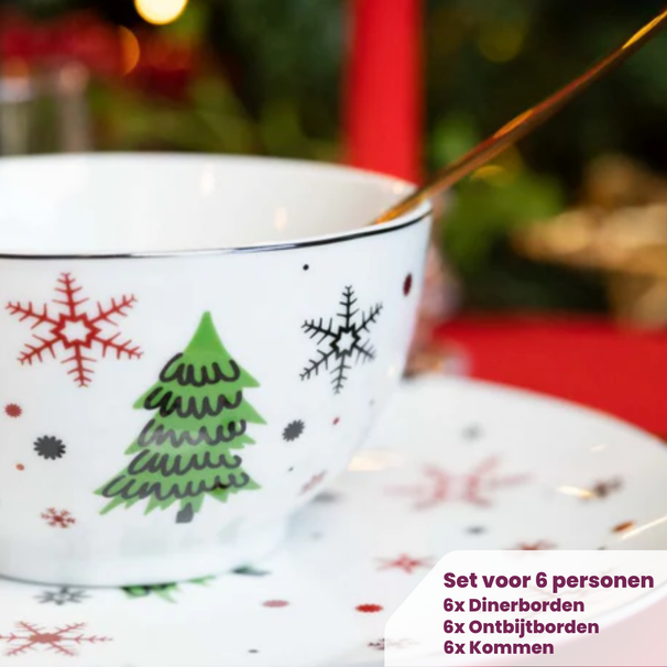 Cookinglife Geschirrset - Weihnachtsgeschirr - Porzellan - Rot 18-teilig / 6 Personen