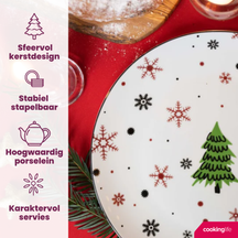 Cookinglife Geschirrset - Weihnachtsgeschirr - Porzellan - Rot 18-teilig / 6 Personen