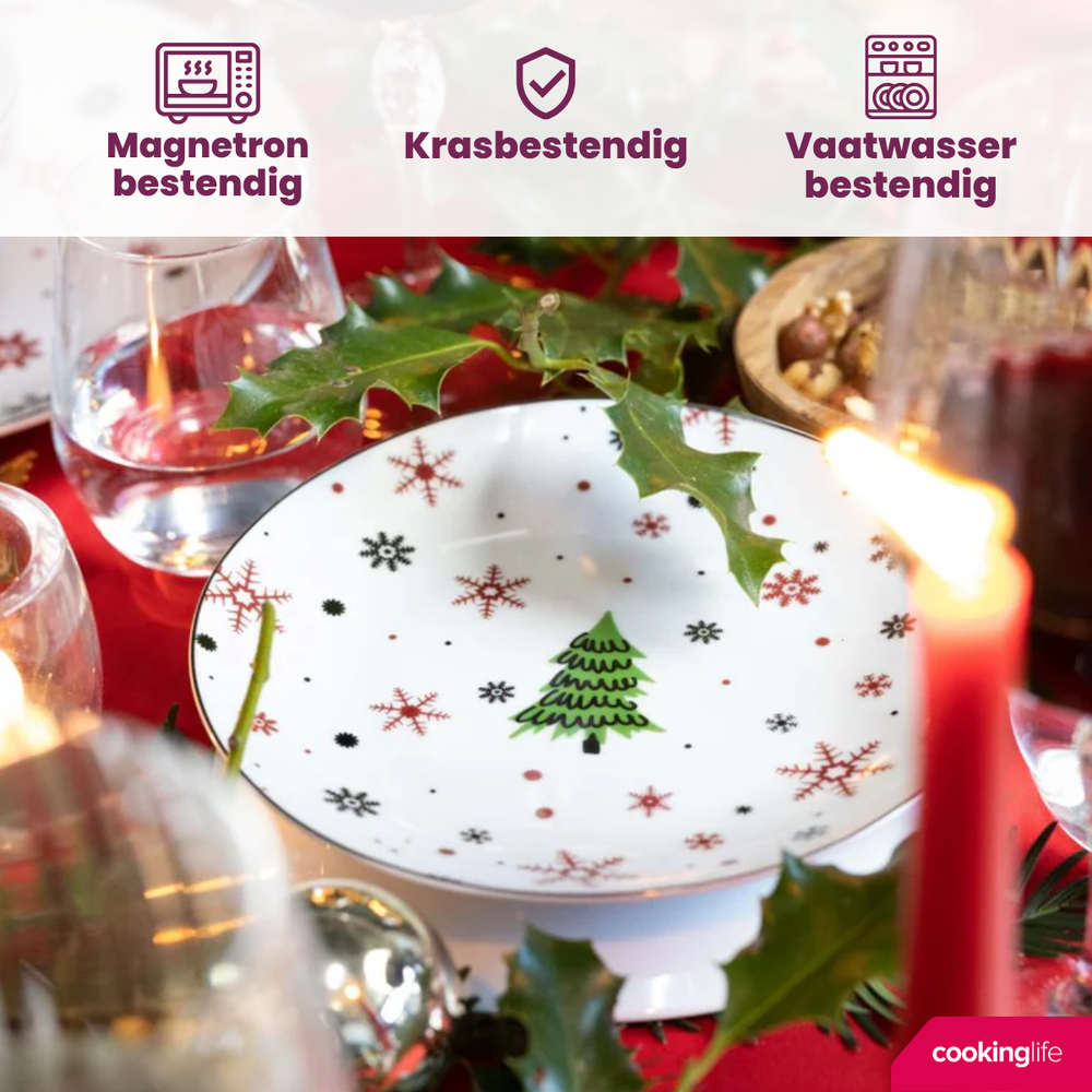 Cookinglife Geschirrset - Weihnachtsgeschirr - Porzellan - Rot 18-teilig / 6 Personen