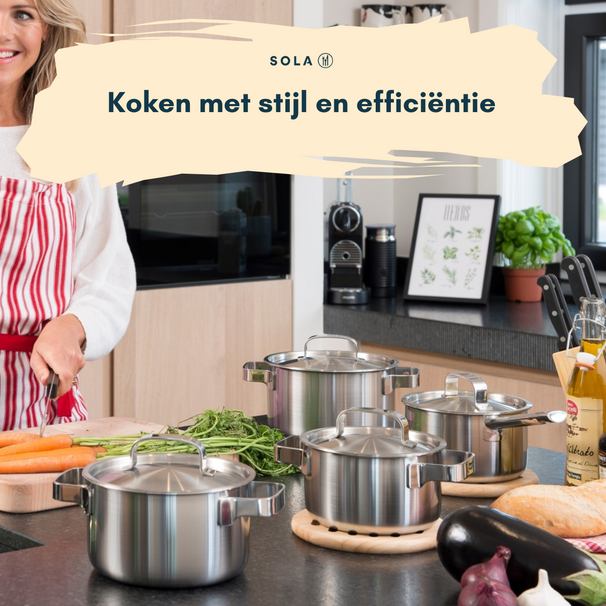 Sola Topfset Ruby - Edelstahl - Kochtopf ø 16, 18, 20, 24 cm & Stielkasserolle ø 16 cm - Induktionsgeeignet - 5-teilig