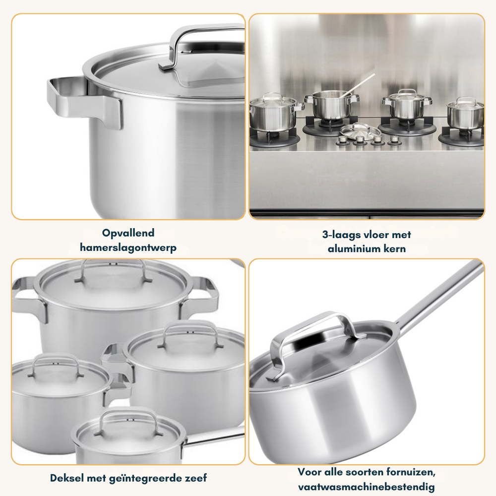 Sola Ruby Pfannenset – Edelstahl – Stieltopf ø 16, 18, 20 cm &amp; Stielkasserolle ø 16 cm – Induktionsgeeignet – 4-teilig