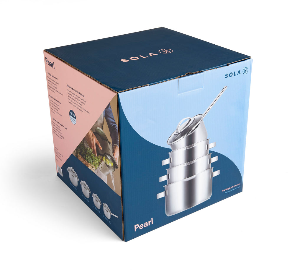 Sola Pearl Pfannenset – Edelstahl – Stieltopf ø 16, 18, 20 cm &amp; Stielkasserolle ø 16 cm – Induktionsgeeignet – 4-teilig