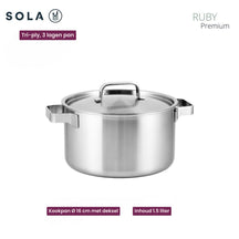 Sola Kochgeschirr Set Ruby 7-teilig Premium Triply RVS - Kochtopf ø 16, 18, 20 und 24 cm und Stielkasserolle ø 16 cm & BEKA Bratpfannen Pro Induc ø 24 & 28 cm