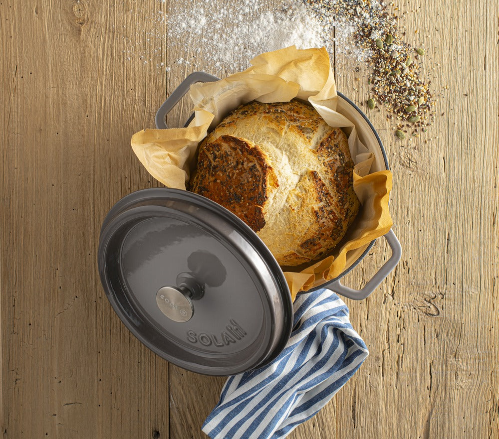 Sola Bräter mit Deckel Gusseisen - Grau - ø 28 cm / 5 Liter - Emaillierte Antihaftbeschichtung