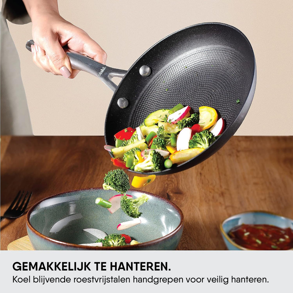 Stahl Cookware Bratpfannen-Set aus Gusseisen, leicht – 24 + 28 cm