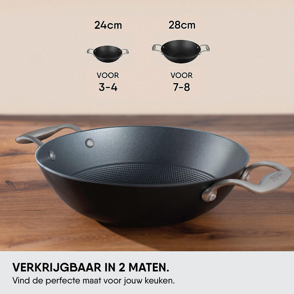 Stahl Cookware Wokpfanne Gusseisen Leichtgewicht – 28 cm – Auch für Induktion geeignet