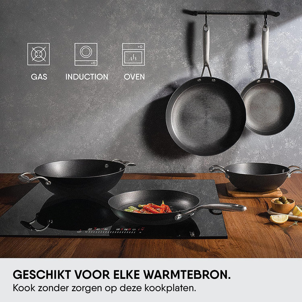 Stahl Cookware Wokpfanne Gusseisen Leichtgewicht – 28 cm – Auch für Induktion geeignet