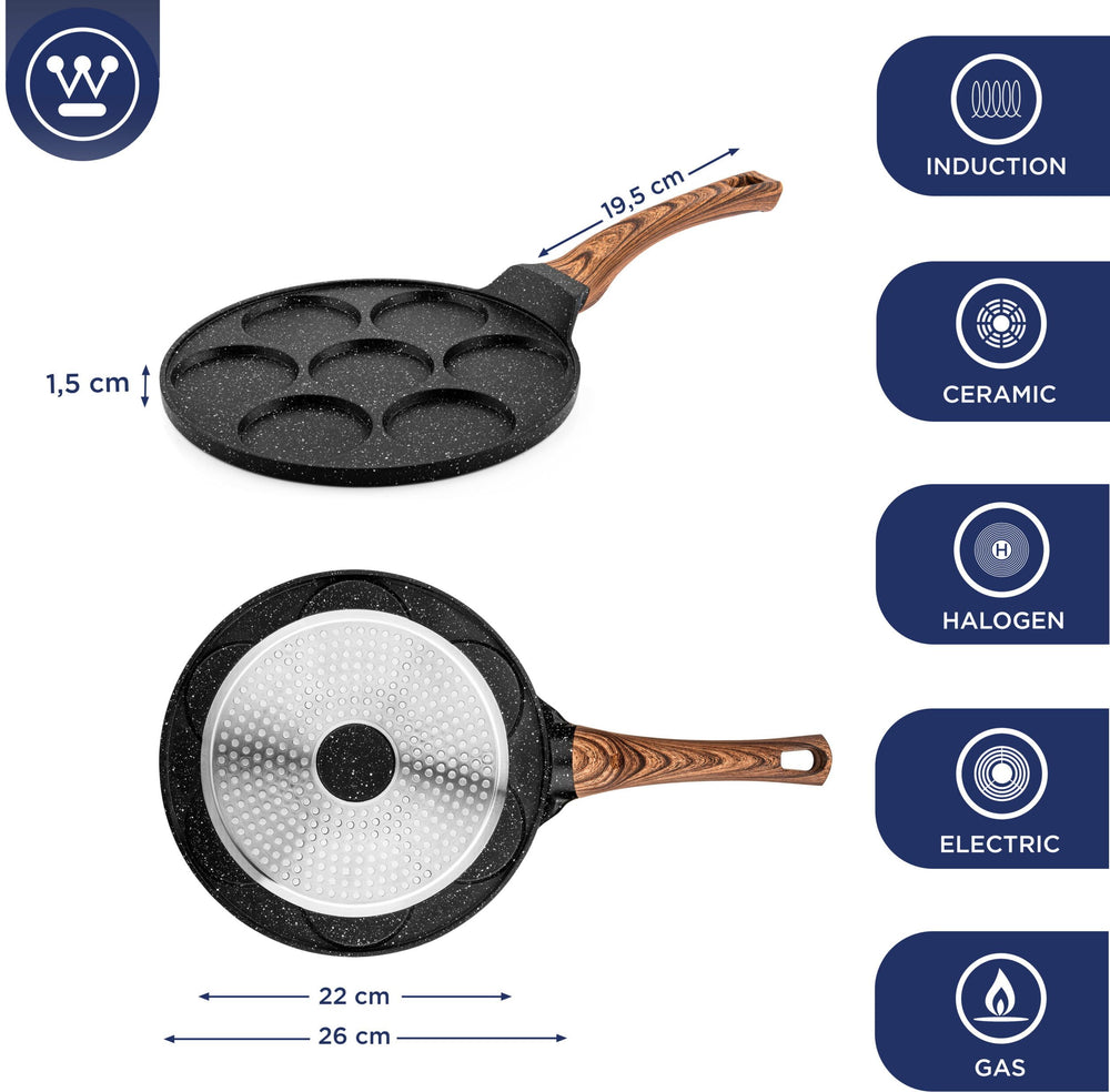 Westinghouse Pfannkuchenpfanne - Schwarz - ø 26 cm - Standard-Antihaftbeschichtung