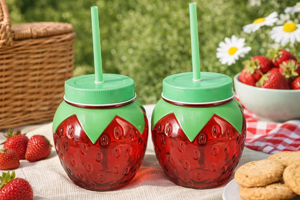 Cookinglife Wassergläser Glas/Kunststoff 10cm - 2er Set Trinkglas - Erdbeere