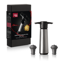 Vacu Vin Weinpumpe - mit 2 Weinverschlüssen - Wine Saver Edelstahl - Silber