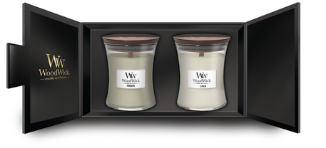 WoodWick Geschenkset Duftkerze Medium Fireside & Linen - 2 Stück