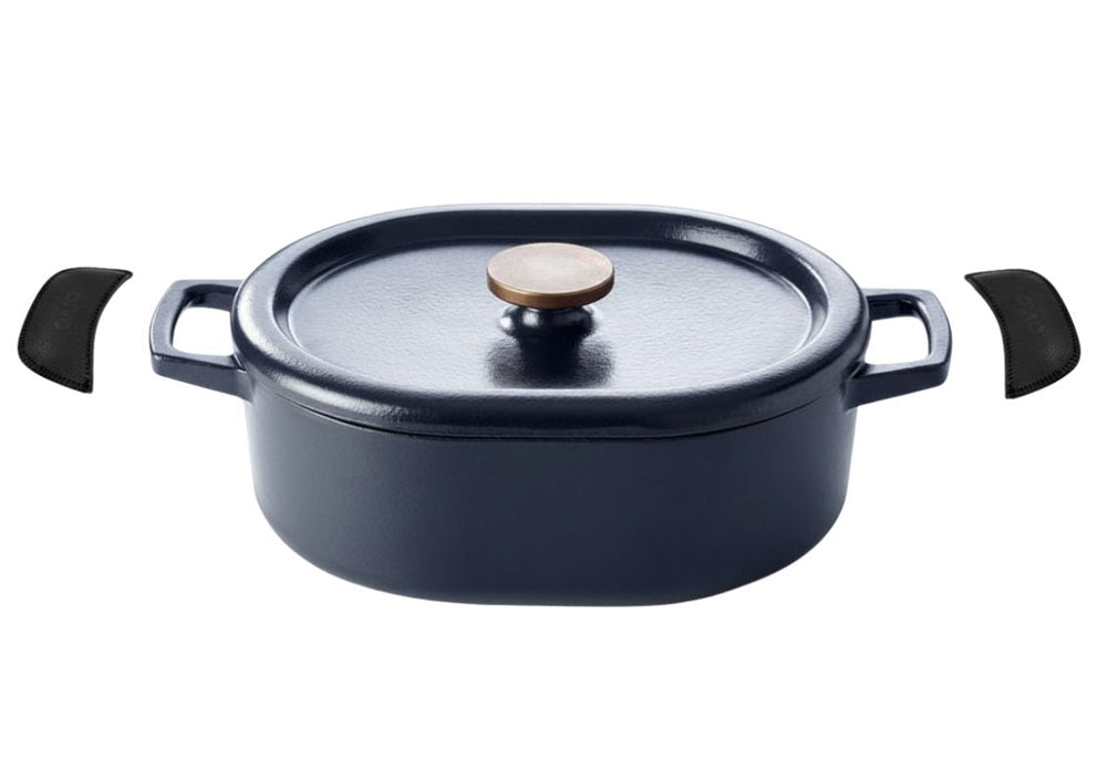 Alva Bräter - Dutch Oven - Oval - Nori - 31 x 21 cm - emaillierte Antihaftbeschichtung + Gratis Ledergriffe 