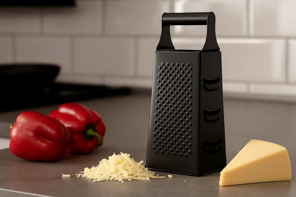 Cookinglife Kochgeschirr Set Schwarz - 6-teilig - Turmreibe, Knoblauchpresse, Dosenöffner, Pizzaschneider, Käseschneider & Eiskelle