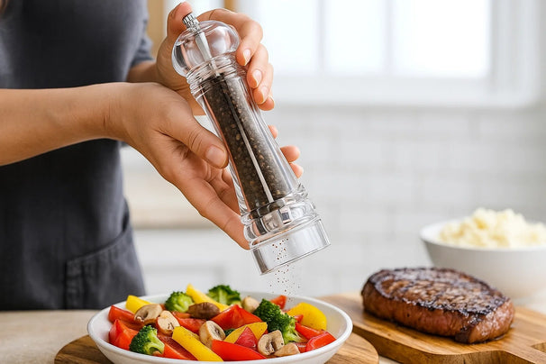 Cookinglife Pfeffermühle Rocca Transparent - Edelstahl Mahlwerk - 21,5 cm