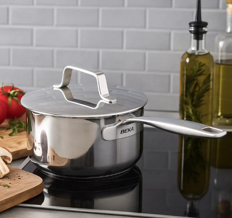 Beka Saucenpfanne Maestro RVS mit 2 Ausgüssen und Deckel ø 16 cm / 1,6 Liter - geeignet für alle Wärmequellen
