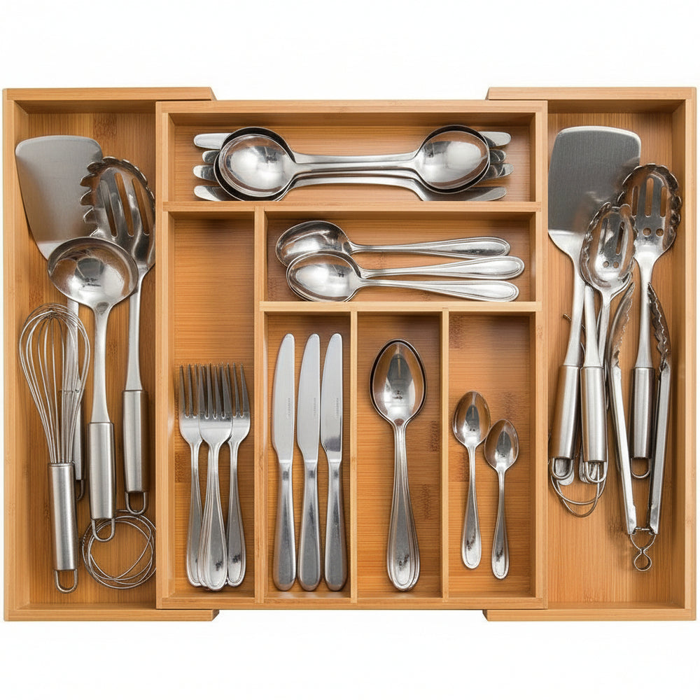  Cookinglife Besteckeinsatz - Bambus - ausziehbar - 28x34x5cm / 45x34x5cm