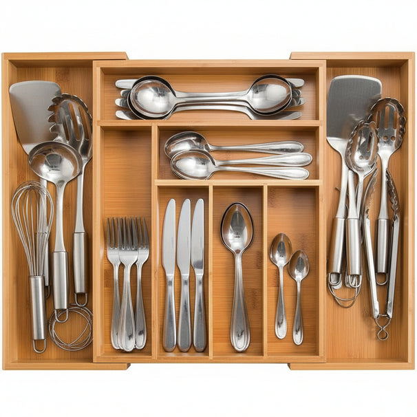  Cookinglife Besteckeinsatz - Bambus - ausziehbar - 28x34x5cm / 45x34x5cm