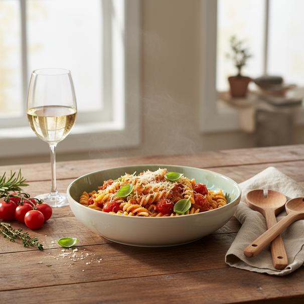 Cookinglife Tiefe Teller / Pastateller, Serene Green, Ø 23 cm – Steingut – 4 Stück