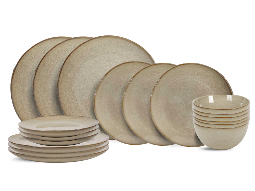 Cookinglife Geschirrset Sabi Beige 18-teilig / 6 Personen - 6 Speiseteller, 6 Frühstücksteller und 6 Schalen