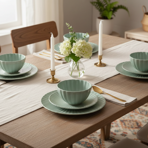 Cookinglife Geschirrset Cardida Grün 18-teilig / 6 Personen - 6 Speiseteller, 6 Frühstücksteller und 6 Schalen