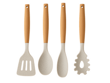 Cookinglife Kochgeschirr Set - Kochgeschirr Set - Holz beige 4-teilig - Pfannenwender, Servierlöffel, Salatlöffel & Spaghettilöffel