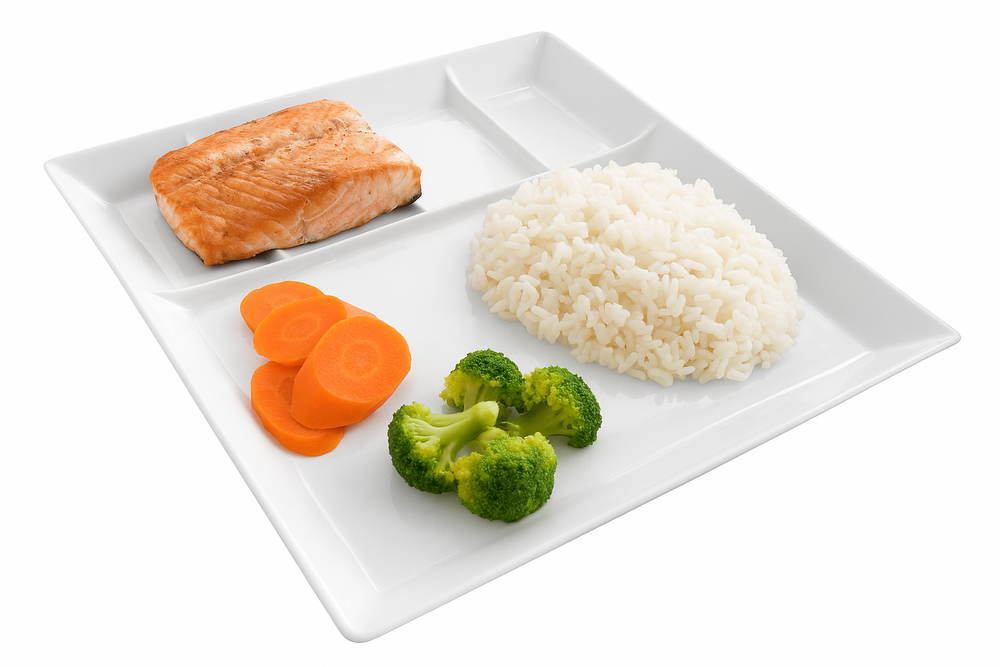 Cookinglife Fondueteller / Gourmetteller / Grillteller – 5 Fächer – Weiß – 24 x 24 cm – 4 Stück