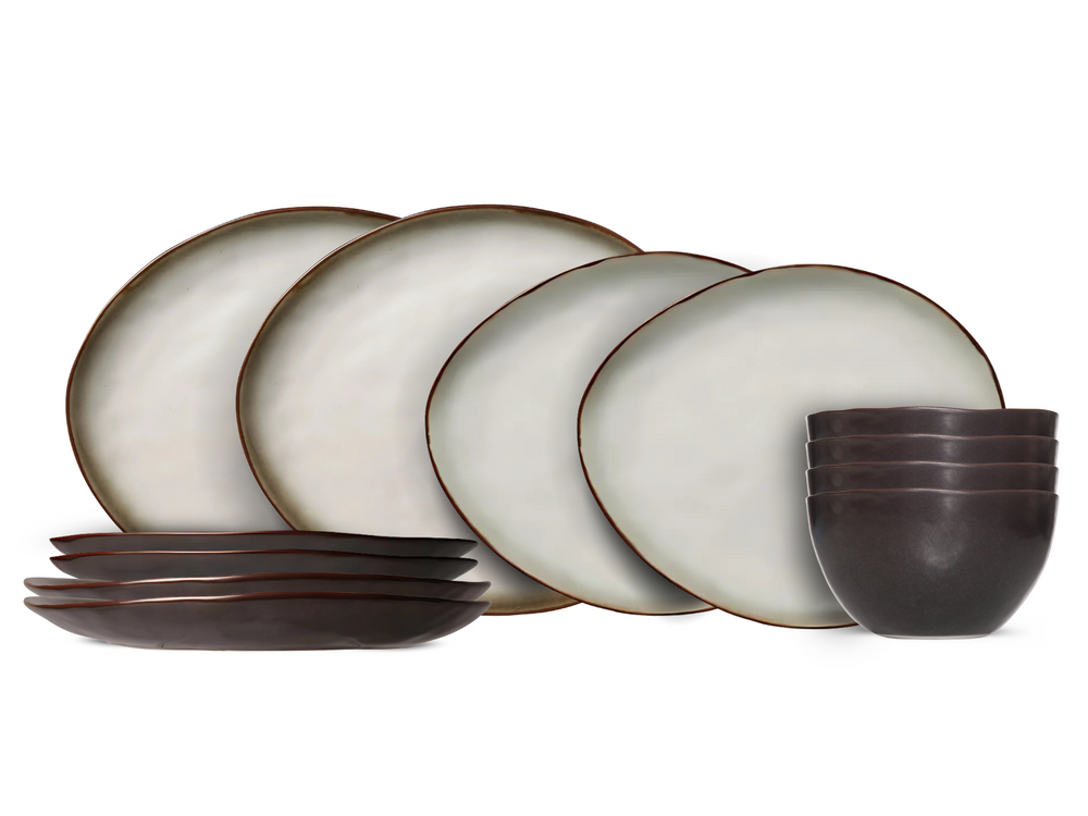 Cosy & Trendy Geschirrset Plato Mat Organisch 12-teilig / 4 Personen - 4 Speiseteller, 4 Frühstücksteller und 4 Schalen