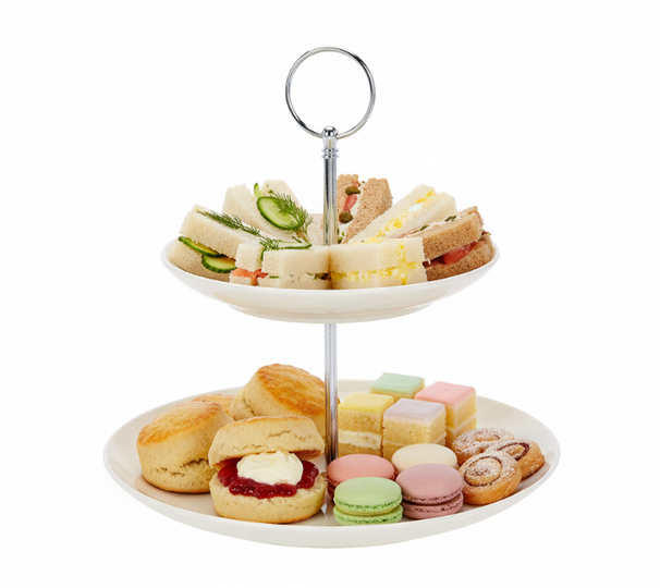 Cookinglife Porzellan-Etagere, 2-stöckig, Ø 17 & 21 cm – Servierturm für Vorspeisen und Desserts