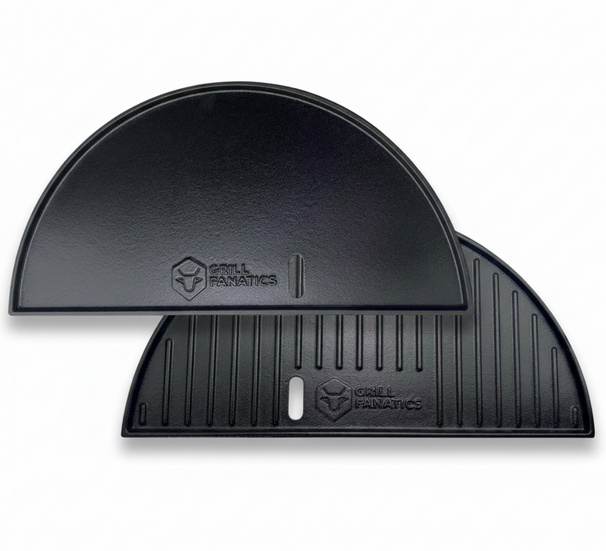 Cookinglife Halbmond-Grillplatte / Gusseisen-Plancha - Doppelseitig - Geeignet für 46 cm Kamados