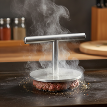 Grill Fanatics Smashburger Kit 12cm Edelstahl Holz - Presse Spatel Gewürzstreuer