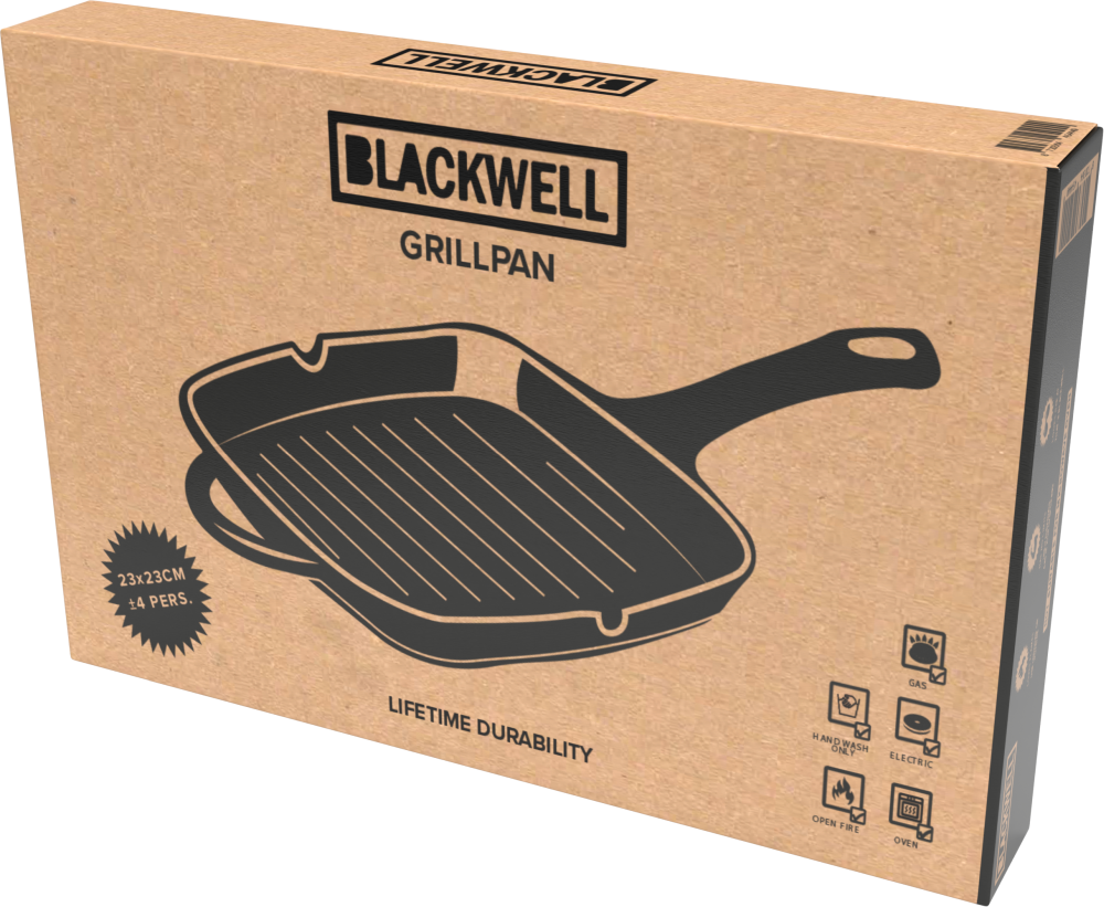 Blackwell Grillpfanne Gusseisen - 23 x 23 cm - Ohne Antihaftbeschichtung