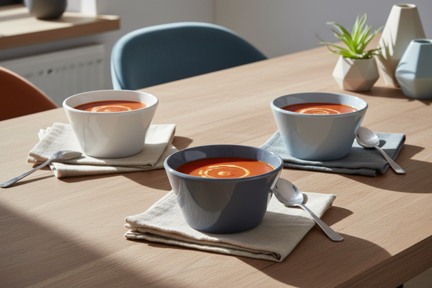 Cookinglife Suppenschüsseln / Schüsseln – Siaki Weiß / Blau / Grau ø 14 cm – Porzellan – 6 Stück