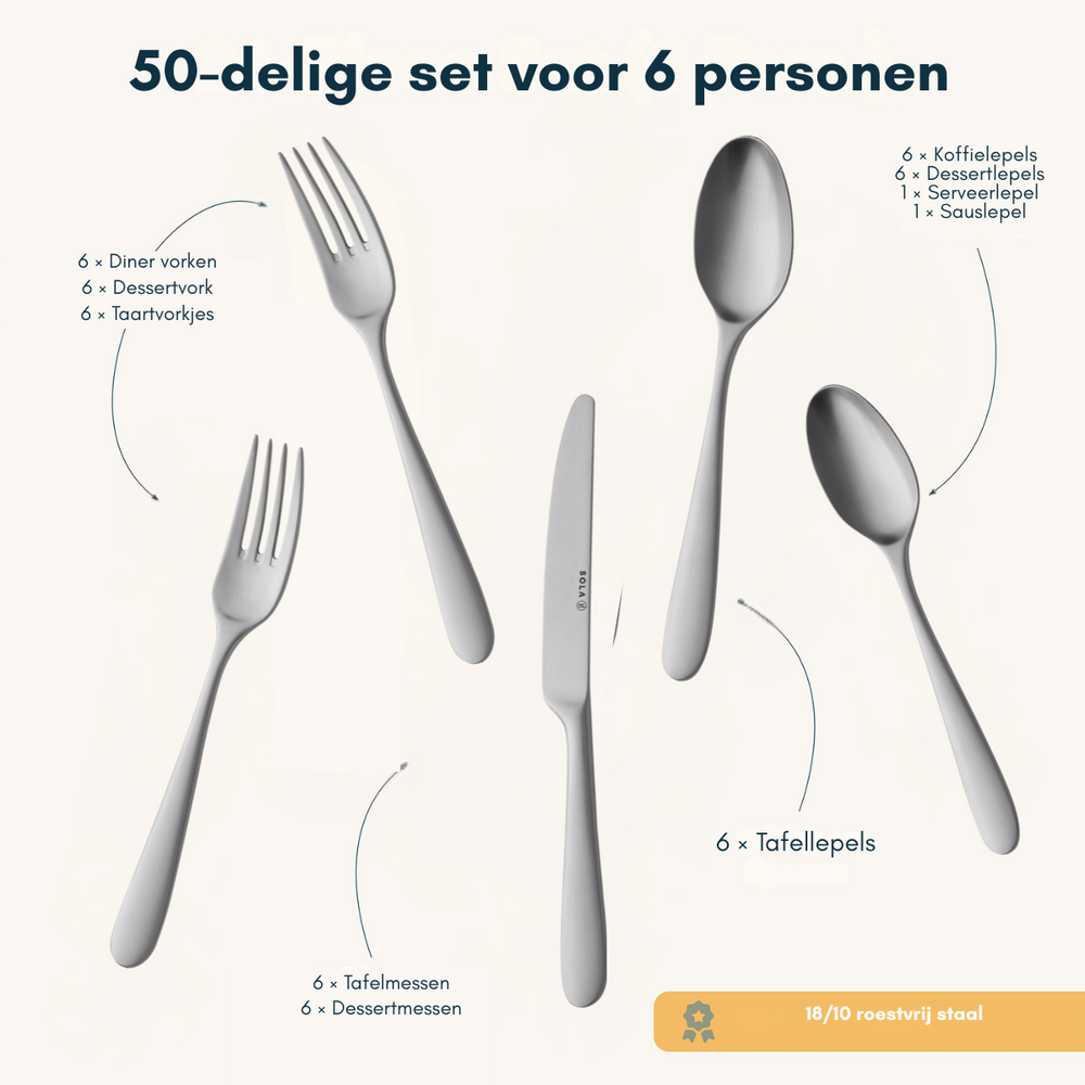 Sola Besteckset Nordica MAT - 18/10 Edelstahl - 50-teilig / 6 Personen
