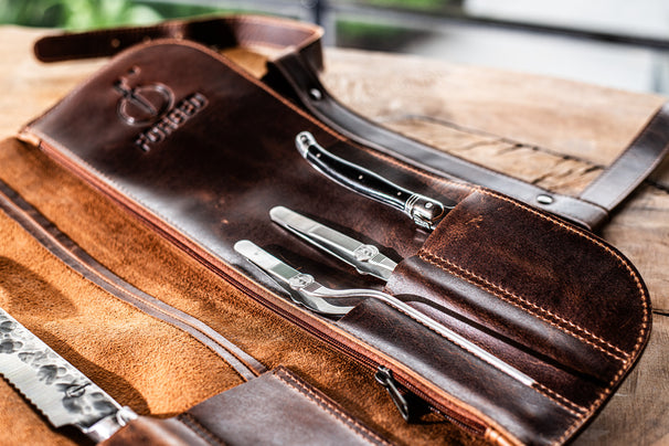 Forged Messer schutzhülle - Geeignet für 8 Messer - 100% Pull-Up Rindleder