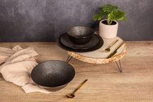 Cosy & Trendy Geschirrset Candy Schwarz - 18-teilig / 6 Personen - 6 Speiseteller, 6 Frühstücksteller und 6 Schalen