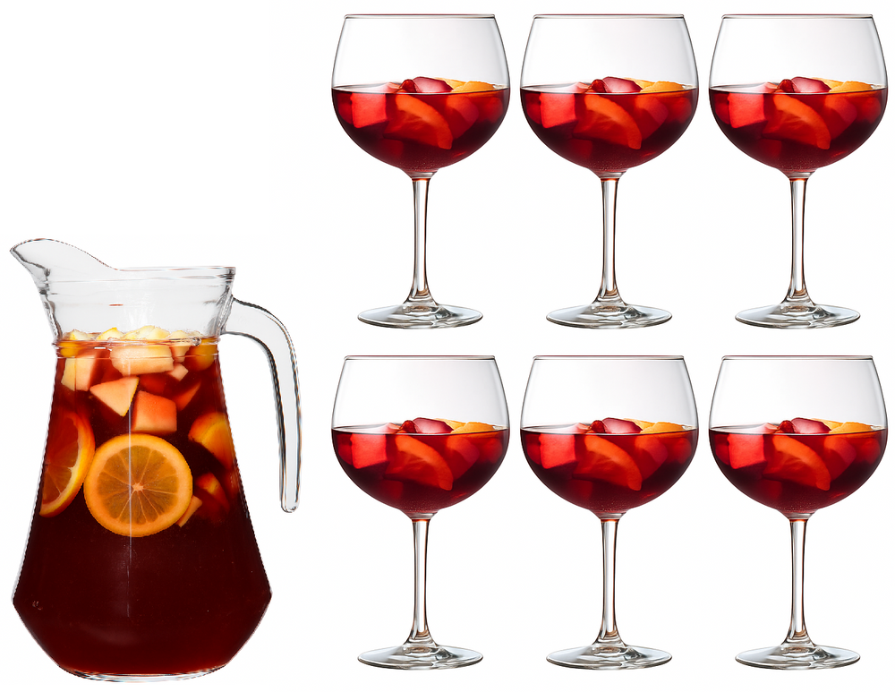 Sangriaset (Luminarc Karaffe Broc 1,6L + Cosy Moments Sangria Gläser 700 ml - 6 Stück)